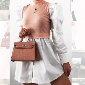 Rebellious Pink Overlay Puff Sleeve White Shirt